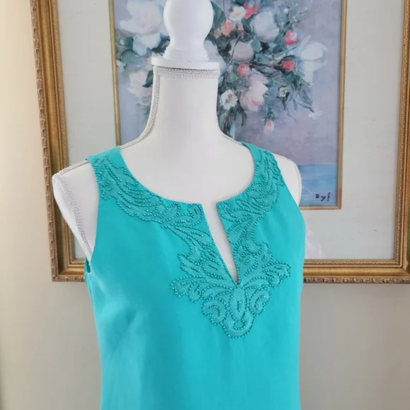 Jessica Howard Sleeveless Embellished Teal Green Sheath Dress - Picture 5 of 7